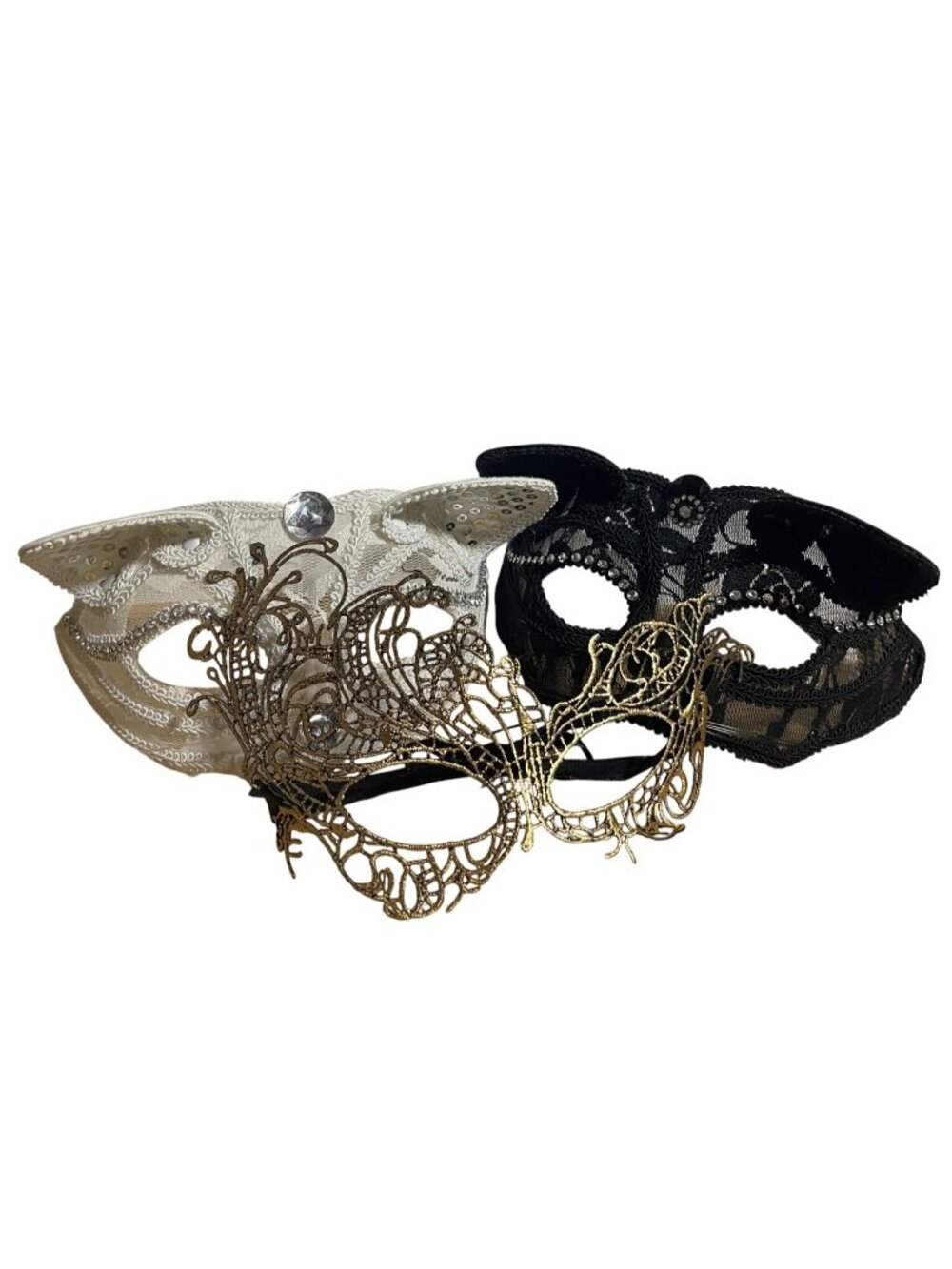 Cat Themed Lace Masquerade Masks Black White Gold Costume Party CosPlay AS IS